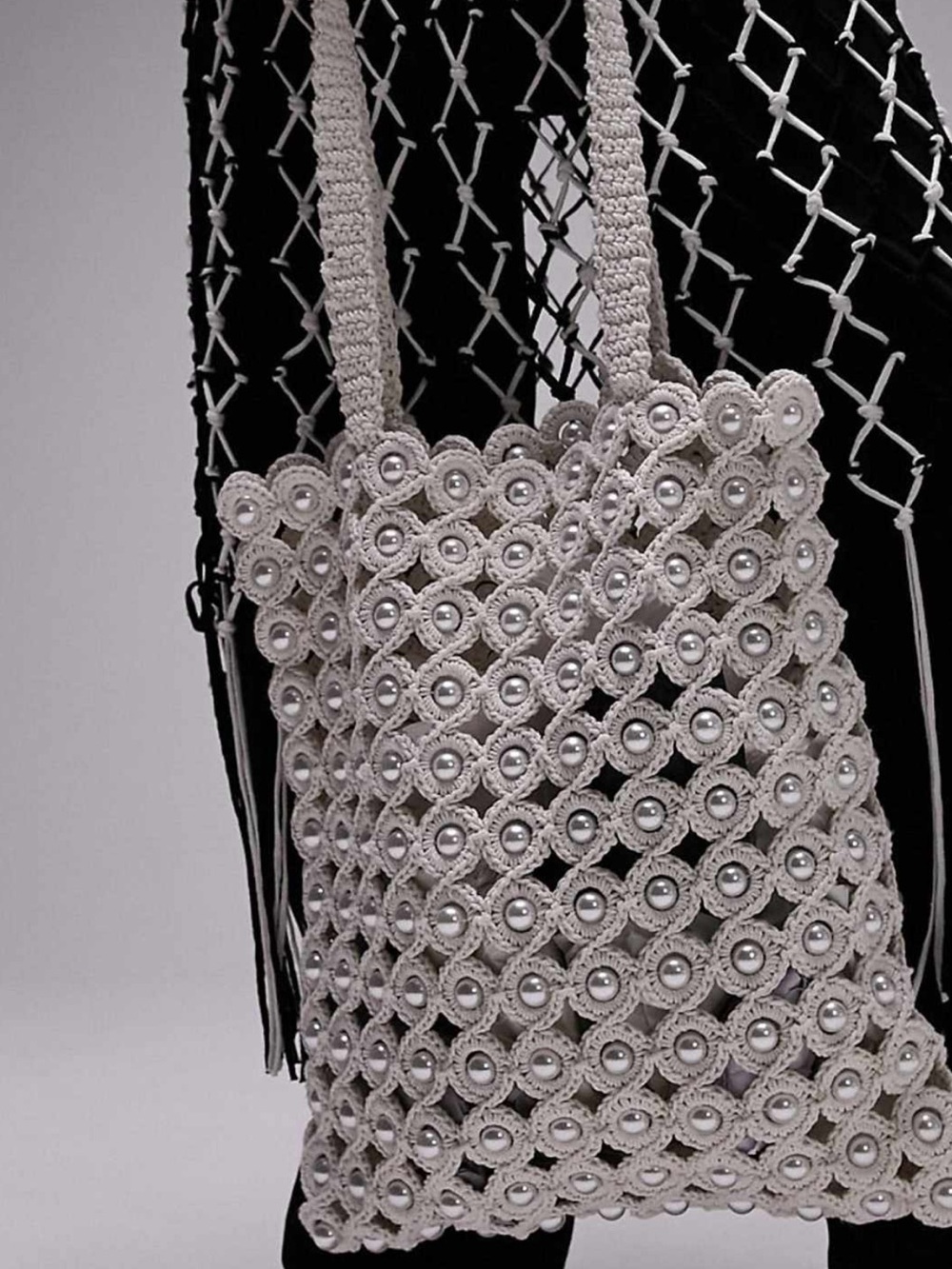 Topshop Jay Multi Beaded Crochet Shopper Bag